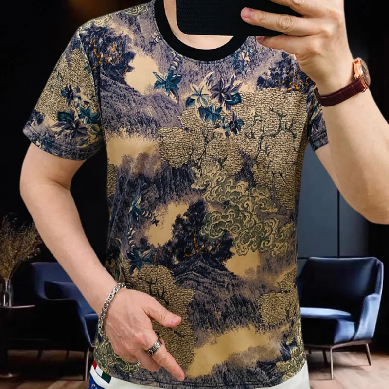 Fashionable Men Clothing With Landscape Painting Print Round Neck Short Sleeve Funny T Shirt Tee Shirt Homme Ropa De Hombre 2026