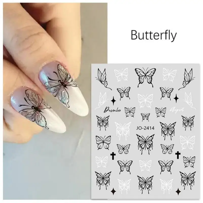 1~10PCS Black and White Butterfly Moon Flower Nail Art Stickers Nail Decoration Nail Decals Nail Art Supplies Press Nails