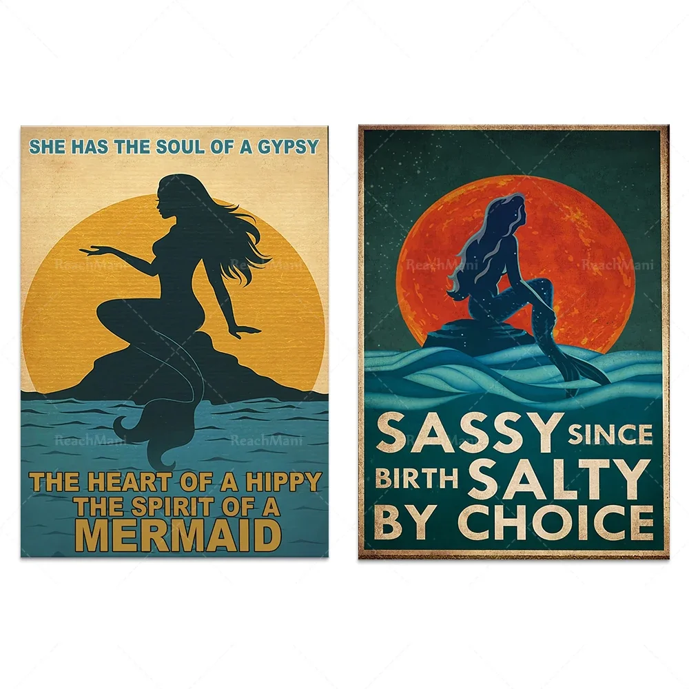 She has gypsy soul, hippie heart, mermaid art soul, Sassy since Birth Salty By Choice Vintage Poster, Mermaid Summer Poster