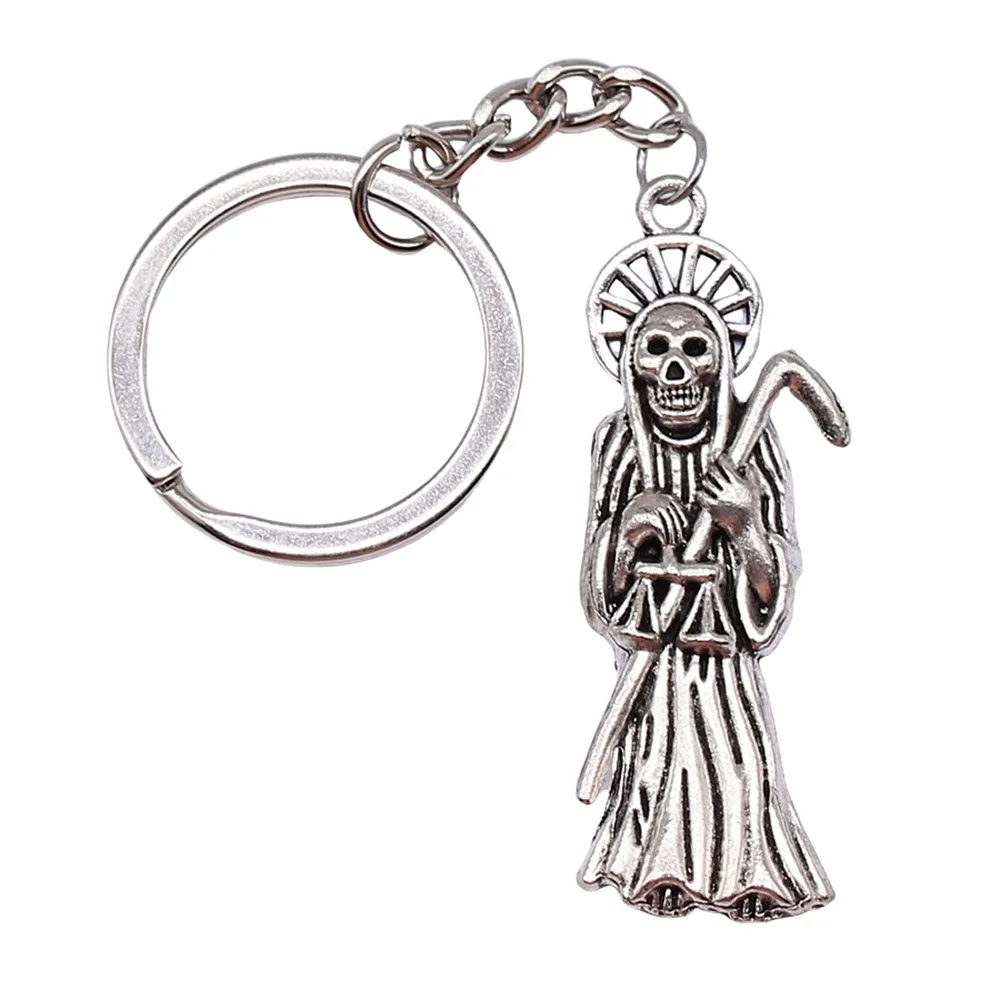 Woemn Men Keychain Dropshipping Antique Silver Color 51x19mm Death Skull Pendant Keyring Gift