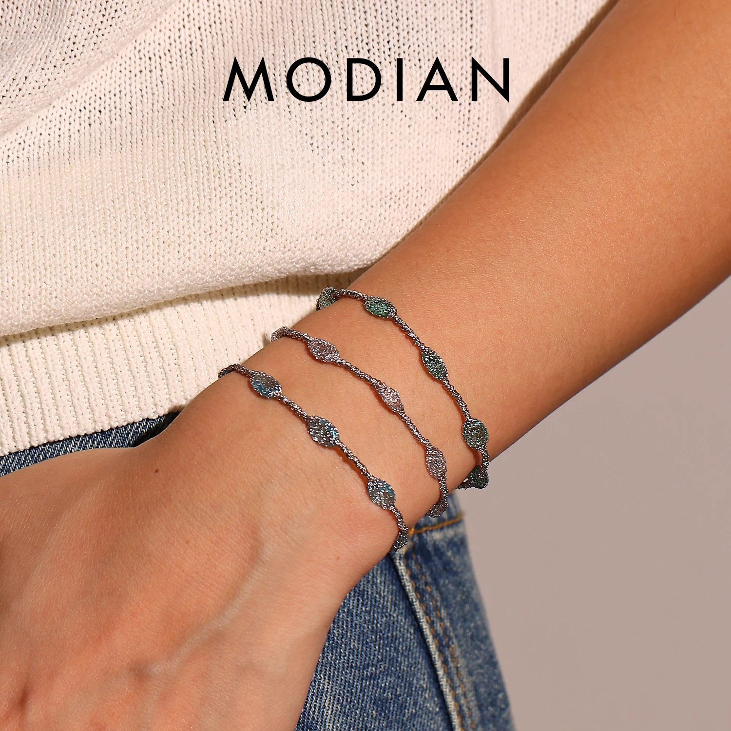 MODIAN 925 Sterling Silver Mesh Beads Bracelet Multi Color Option Adjustable Twisted Rope Chain Bracelet For Women Fine Jewelry