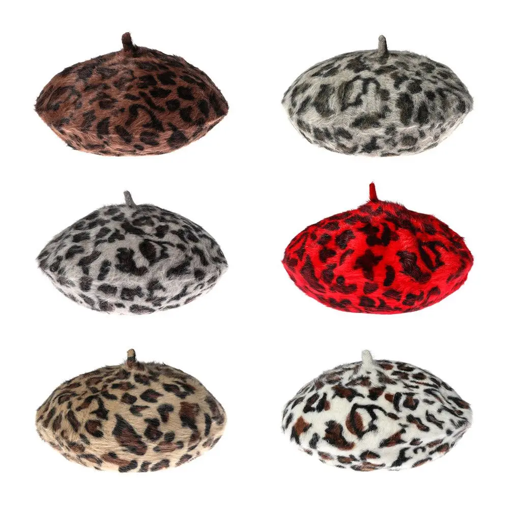 French Style Winter Warm Beanie Hat Berets for Women Beret Leopard Print Hat French Hat