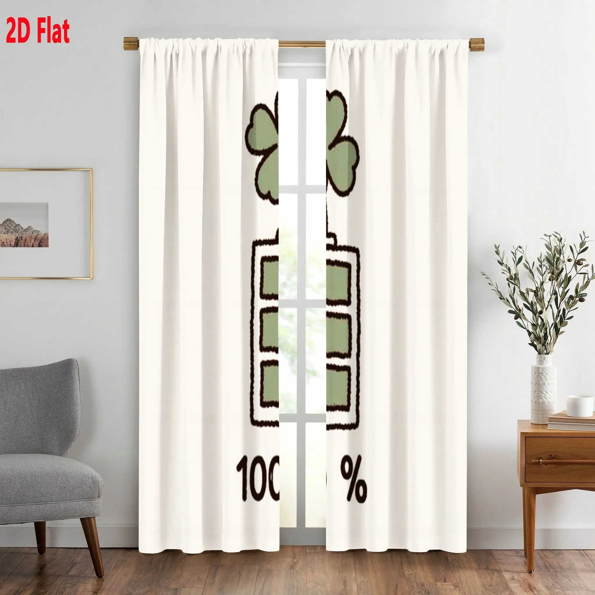 Decorative 2pcs Curtains Percentage Design White Window Drapes Pair for Living Room Bathroom Home Decor Modern Curtain Panel