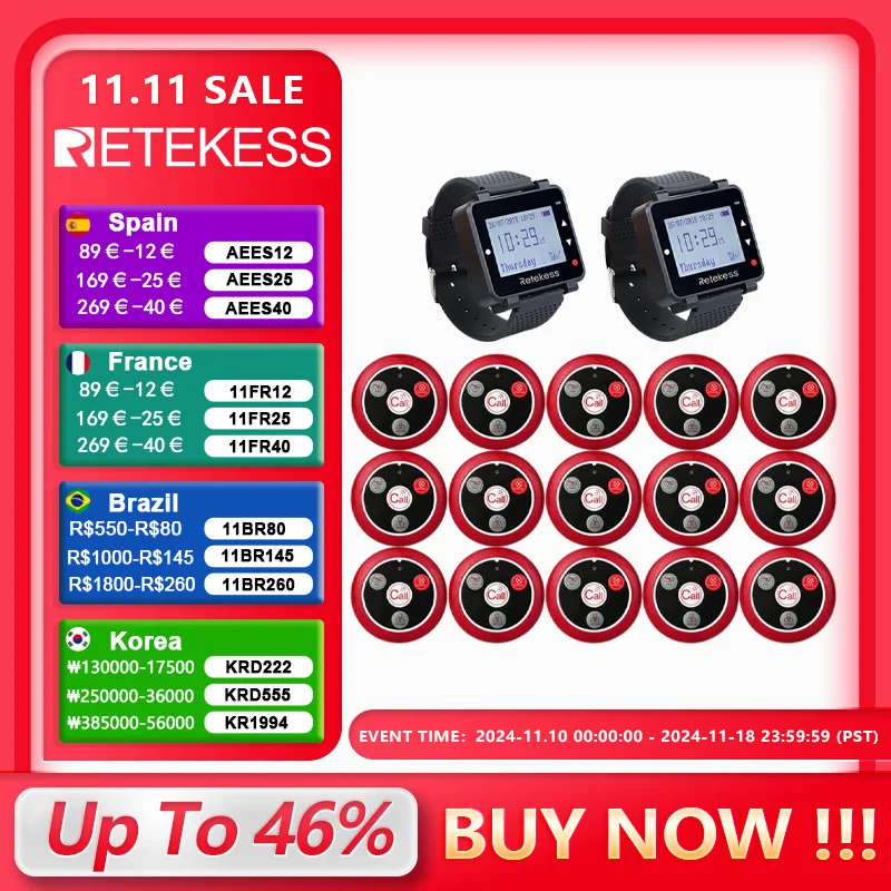 RETEKESS Hookah Wireless Waiter Calling System Restaurant Pager T128 Watch Receiver T117 Call Button Customer Service For Cafe