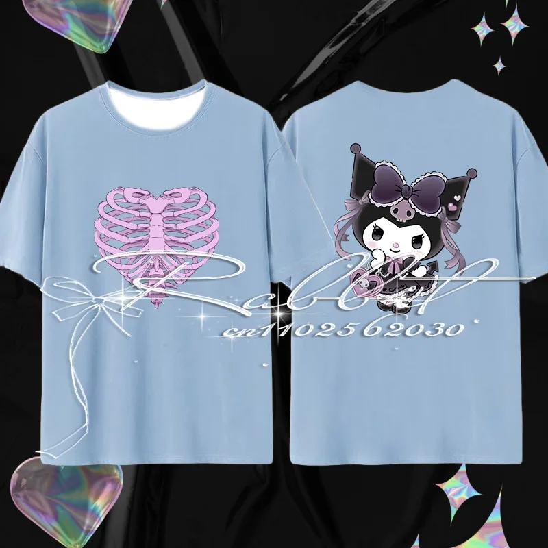 2025 جديد سانريو سلسلة كورومي فستان الهالوين تي شيرت للبنين والبنات موضة حفلة هدية أساسية تي شيرت فضفاض غير رسمي #3