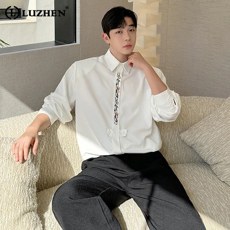 

LUZHEN 2024 Autumn New Embroidered Plant Design Fashion Shirts Trendy Elegant Korean High Quality Clothing Men's Blouses LZ4706