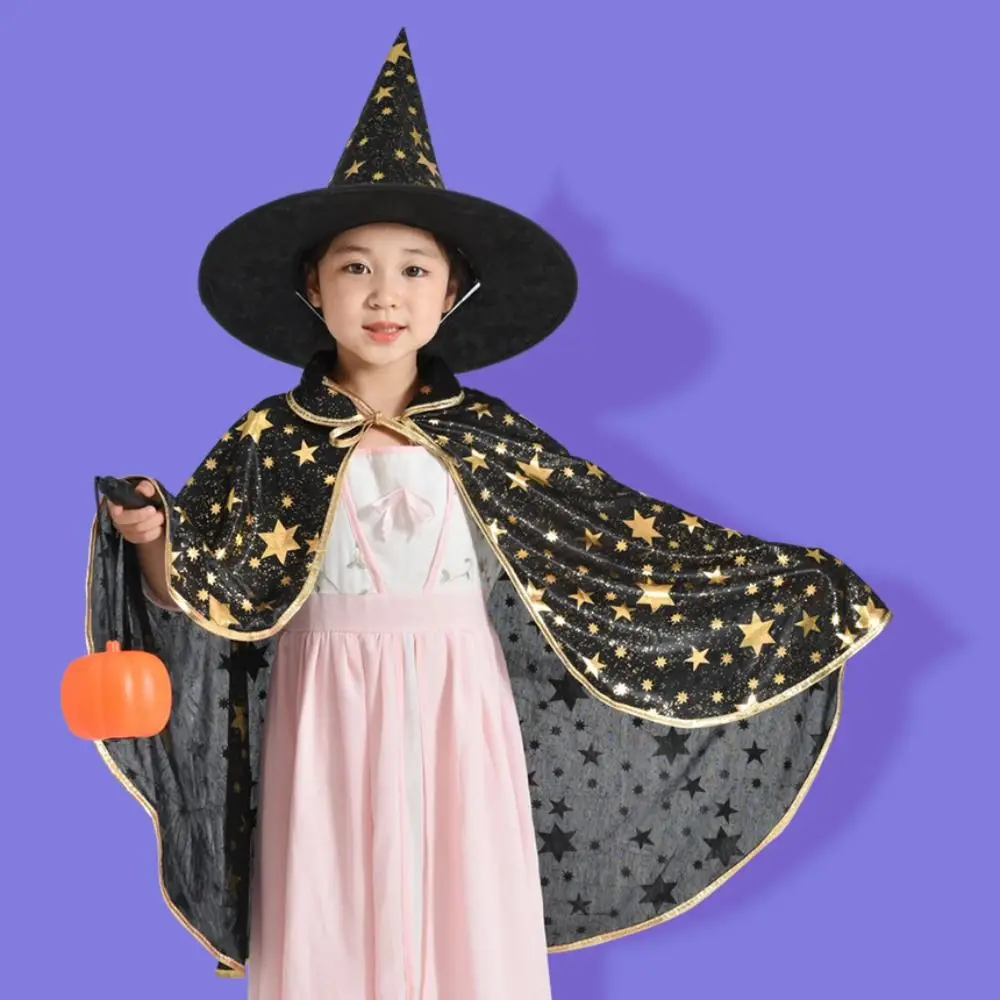Stern Hexenumhang Umhang mit Hut Vergoldung Zauberer Outfit Kinder Halloween Umhang Sets Cosplay Kostüme Mehrfarbige Halloween-Kostüme
