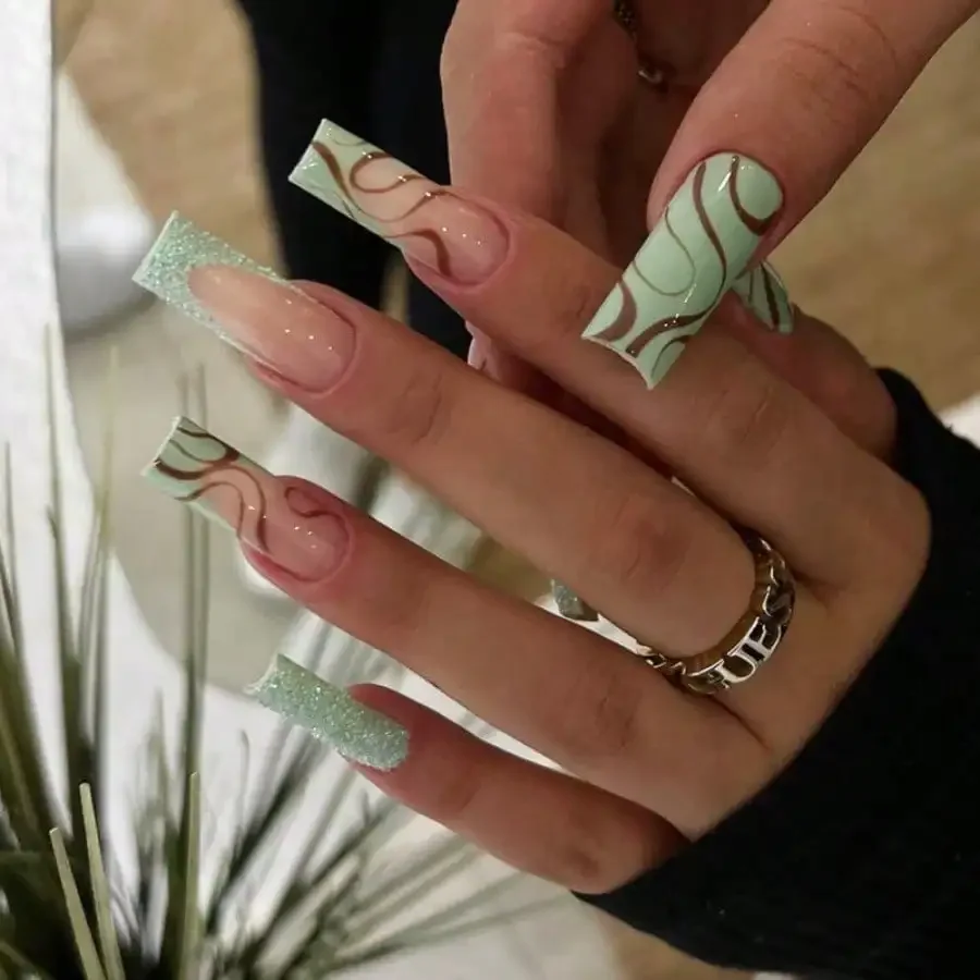 

24Pcs Long French Bling Press On Nails, European American Hot Girl Style Fake Nails For Party Daily Wear