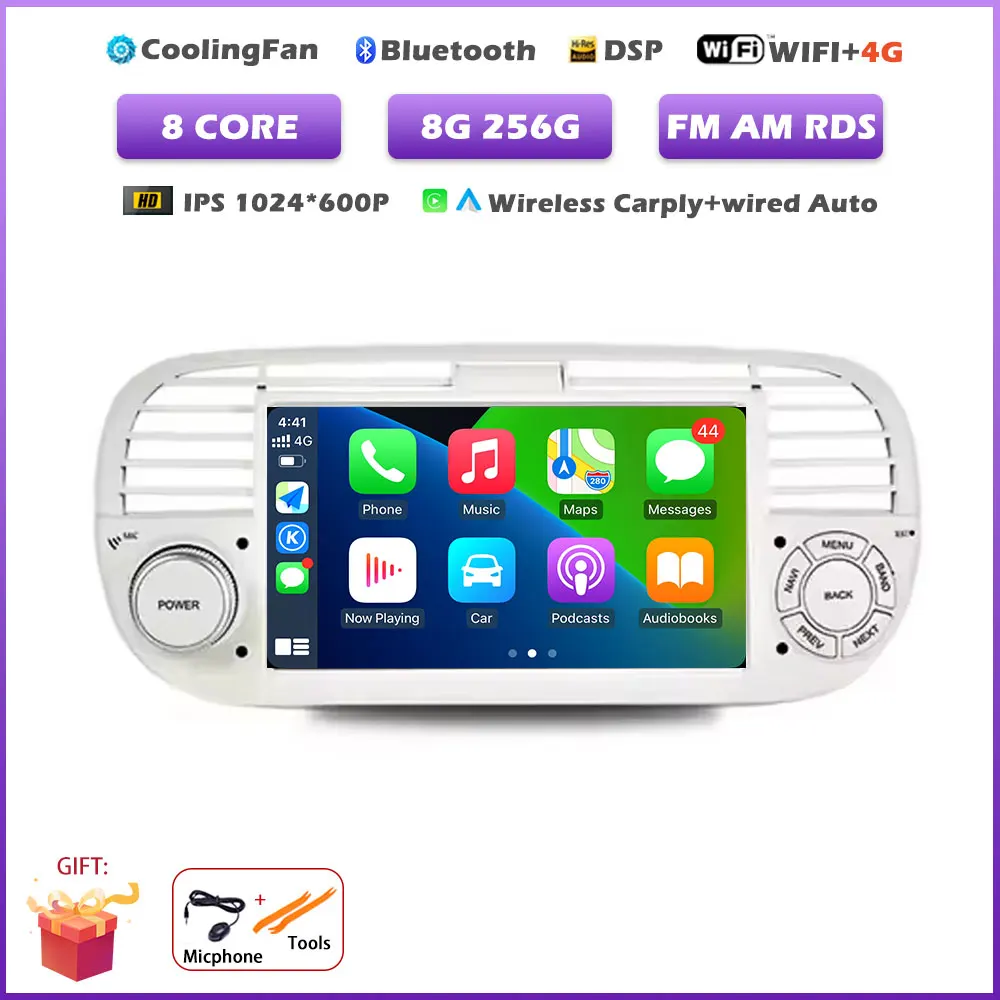7 inch Android 16 Auto voor FIAT 500 2007-2015 GPS Navigatie Draadloze Carplay Auto Multimedia Videospeler Stereo Autoradio tools BT