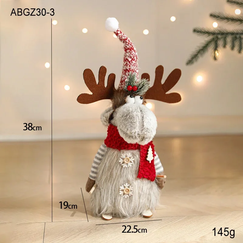 Christmas Reindeer Plush Doll Toy Stuffed Elk Gnome Santa Figurine Cute Table Decor Ornament Birthday Xmas Gift for Kids