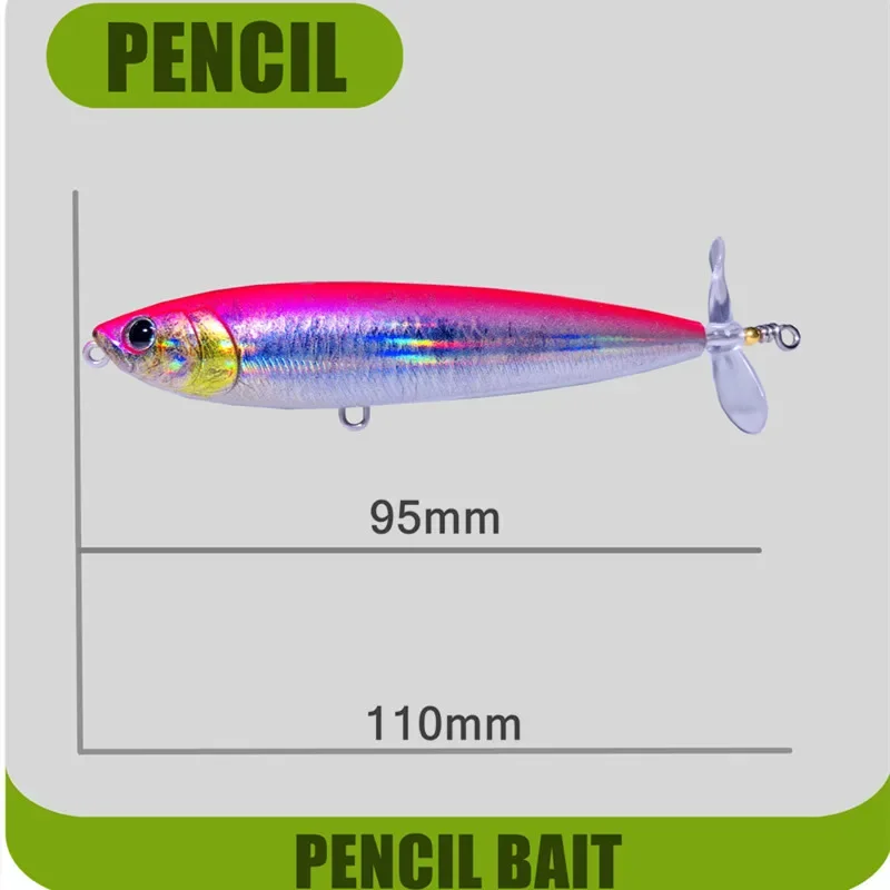 GREENSPIDE Propeller Pencil Topwater Fishing Lure 95mm 12.5g Bass Fishing Tackle Fishing Accessories Saltwater Lures Fish Bait