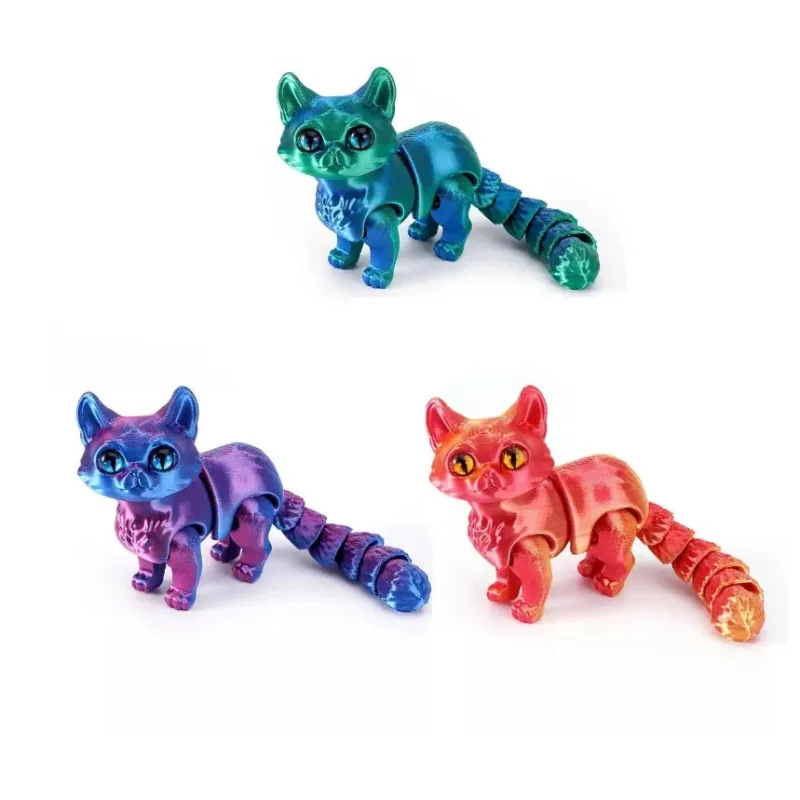Gradient 3D Printed Cats Movable Joint Fidget Toys Desktop Noctilucent Ornament Kid Figure Toy Ornaments，eyes random color
