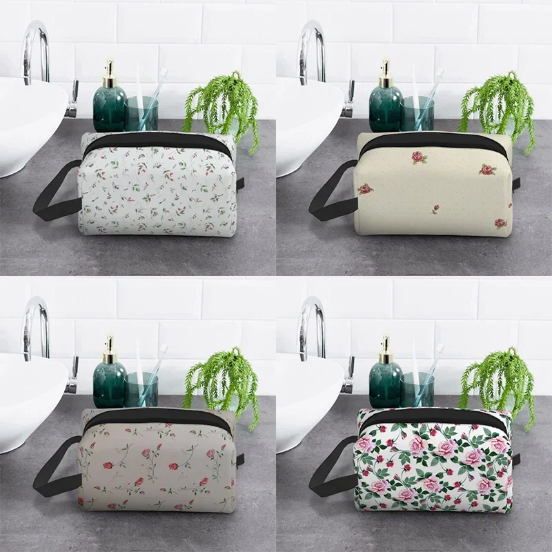 Flora Print Waterproof Cosmetic Bag Skincare and Bathing Storage Bag Portable Travel Makeup Bag Large Capacity Toiletry Bag