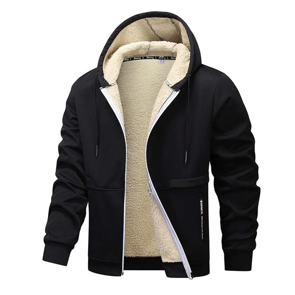 Men\'s Fashion Solid Color Loose Thick Warm Plush Jacket with Regular Length and Moderate Elasticity Suitable for All Seasons