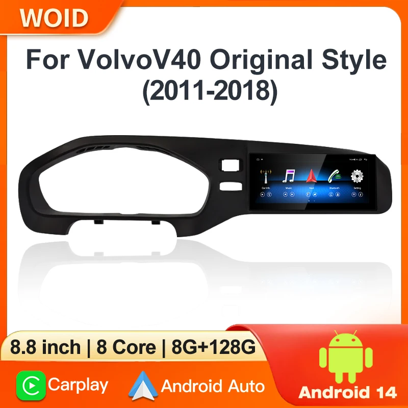 Layar Radio Mobil Android14 8.8'' CarPlay, GPS Navi Otomatis, Pemutar Video Multimedia Stereo Untuk Volvo V40 2011-2018 Head Unit LHD RHD