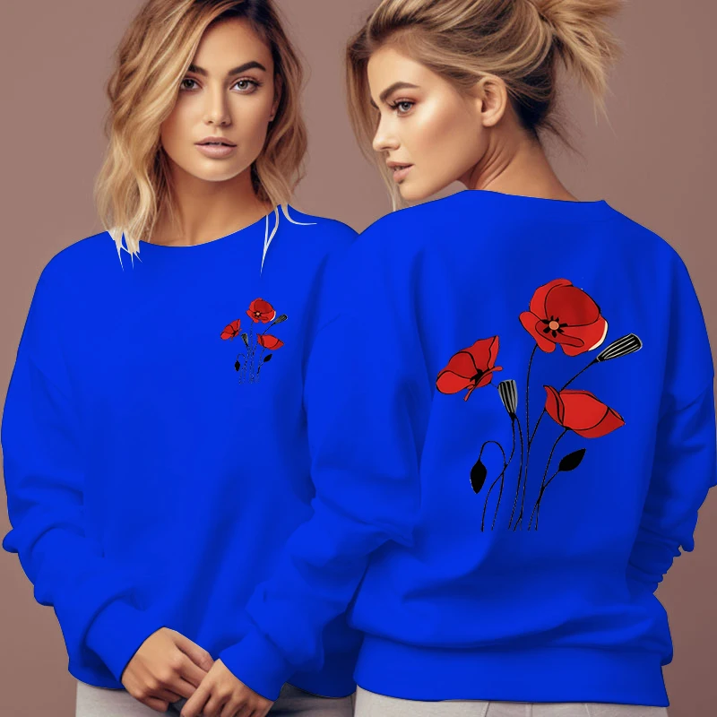 Red Rose Graphics Sweatshirts Vintage Fashion Women Hoodies Long Sleeve Flower Trend Fleece Streetwear Female Rose Y2K Pullover