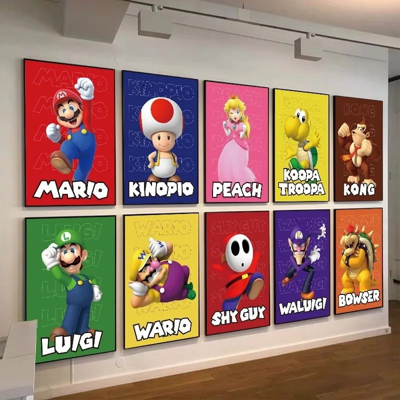 Super Mario Bros Poster Anime Luigi Yoshi Room Wall Canvas Painting Posters Cartoon Background Decoration Art Wall Painting Gift