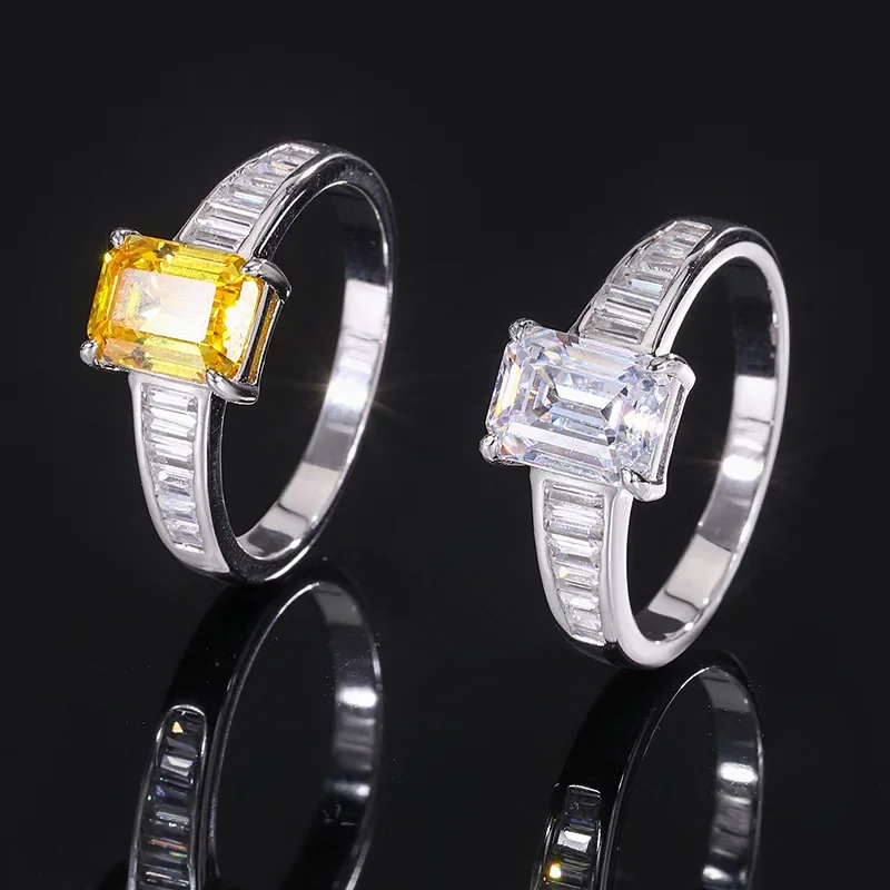 18K Gold Inlaid with PT950 Platinum Colored Gemstone Yellow Diamond White Bead Square Diamond Inlaid Ring Main Stone 6*8