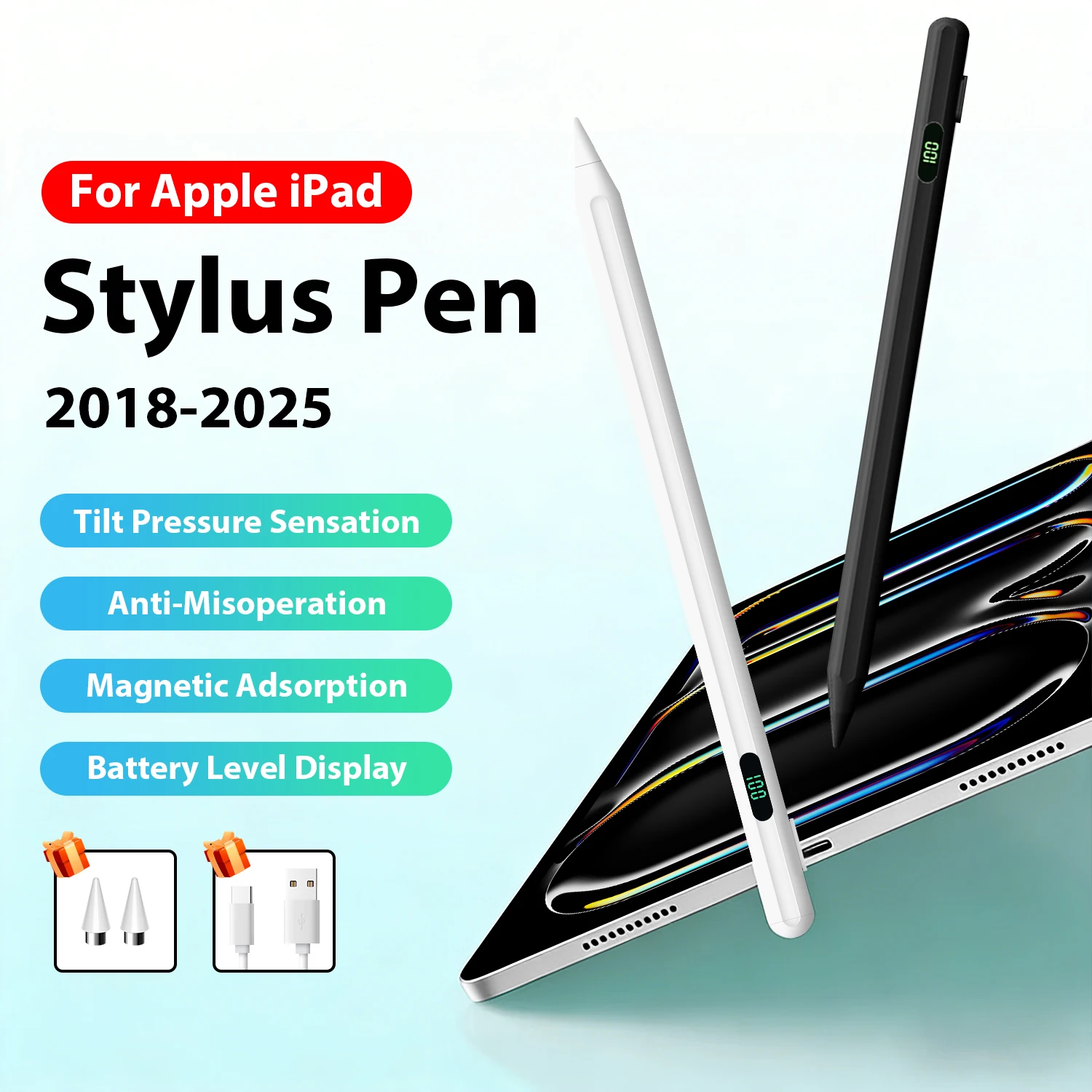 

For Apple Pencil iPad 11th A16 Air 11 M3 M2 5 4 Pro 13 M5 M4 12.9 Stylus Pens 10 9 8 10th 9th Generation Mini 7 6 2025 Touch Pen