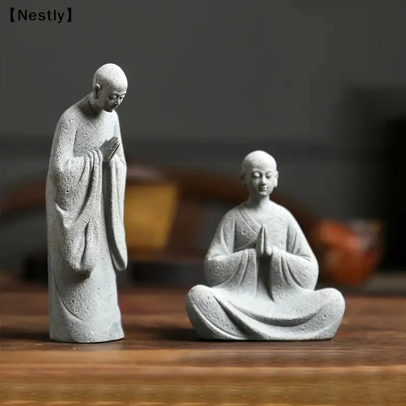 Wishing Monk Buddhist Micro Landscape Stone Fish Tank Moss Landscaping Zen Oriental Aesthetics Garden Ornaments〔Nest〕