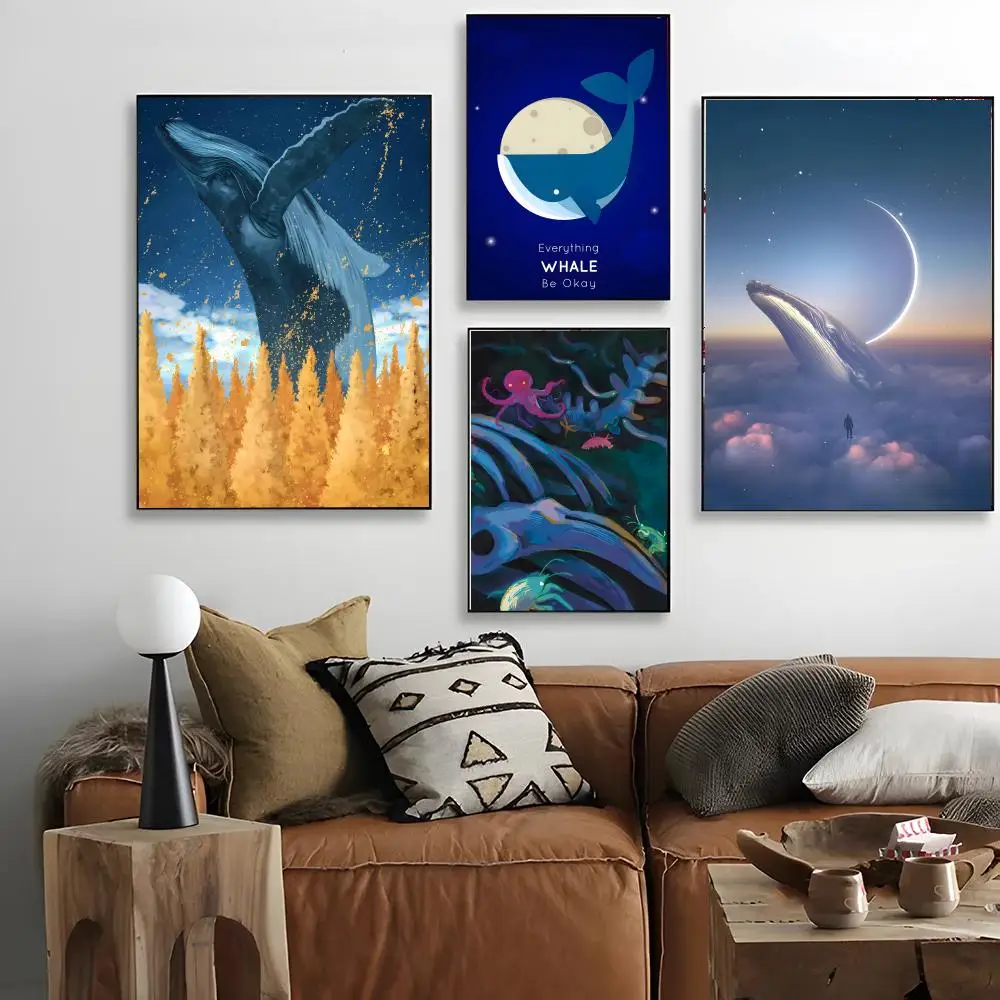 Deep Bioluminescent W-Whale Fall Ocean Art Poster retro art living room decoration bar Promotional