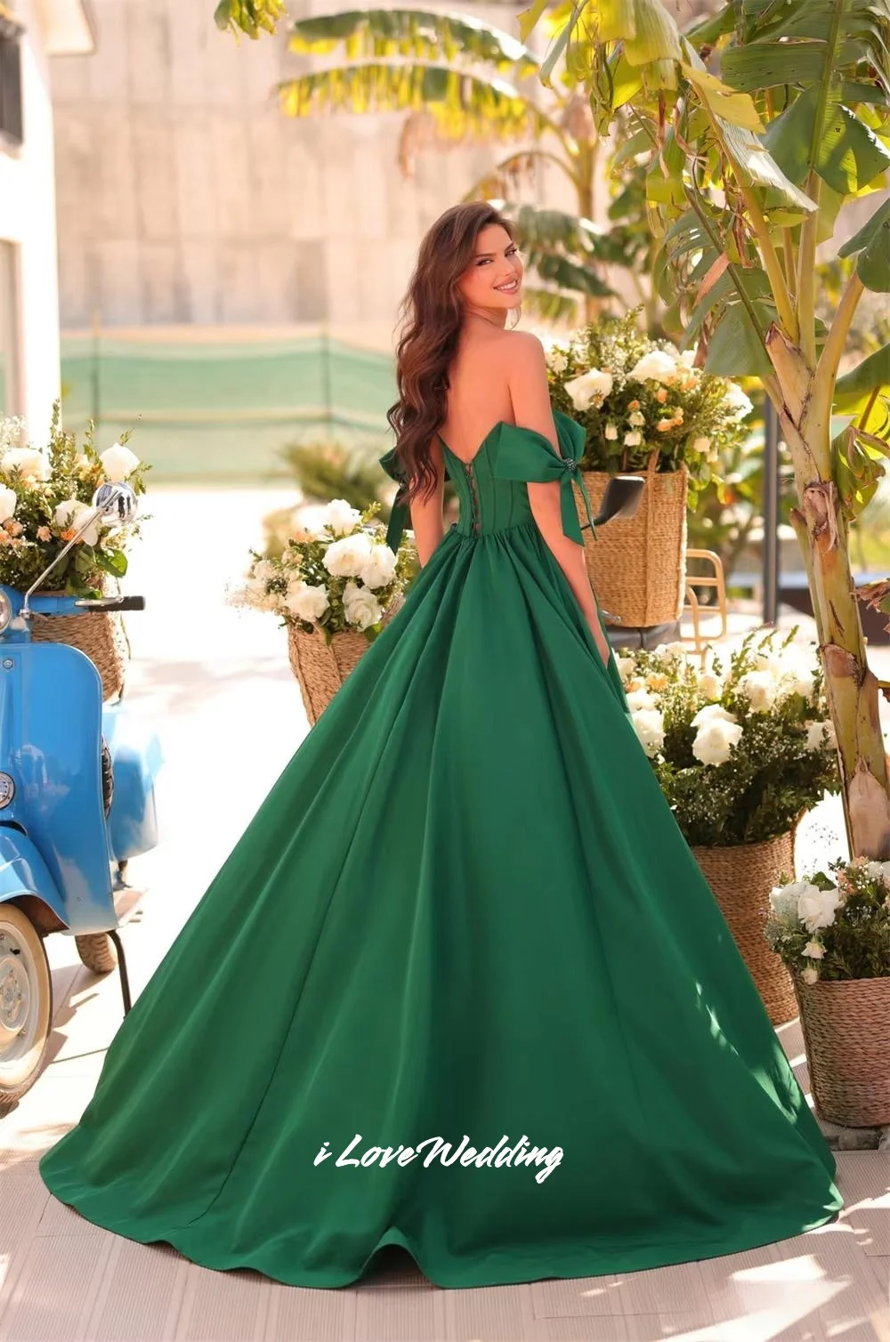 Abiti da ballo con perline con fiocco verde senza spalline senza schienale A-line Vestidos De Noche فستانmaveraLunghezza pavimento Personalizzato
