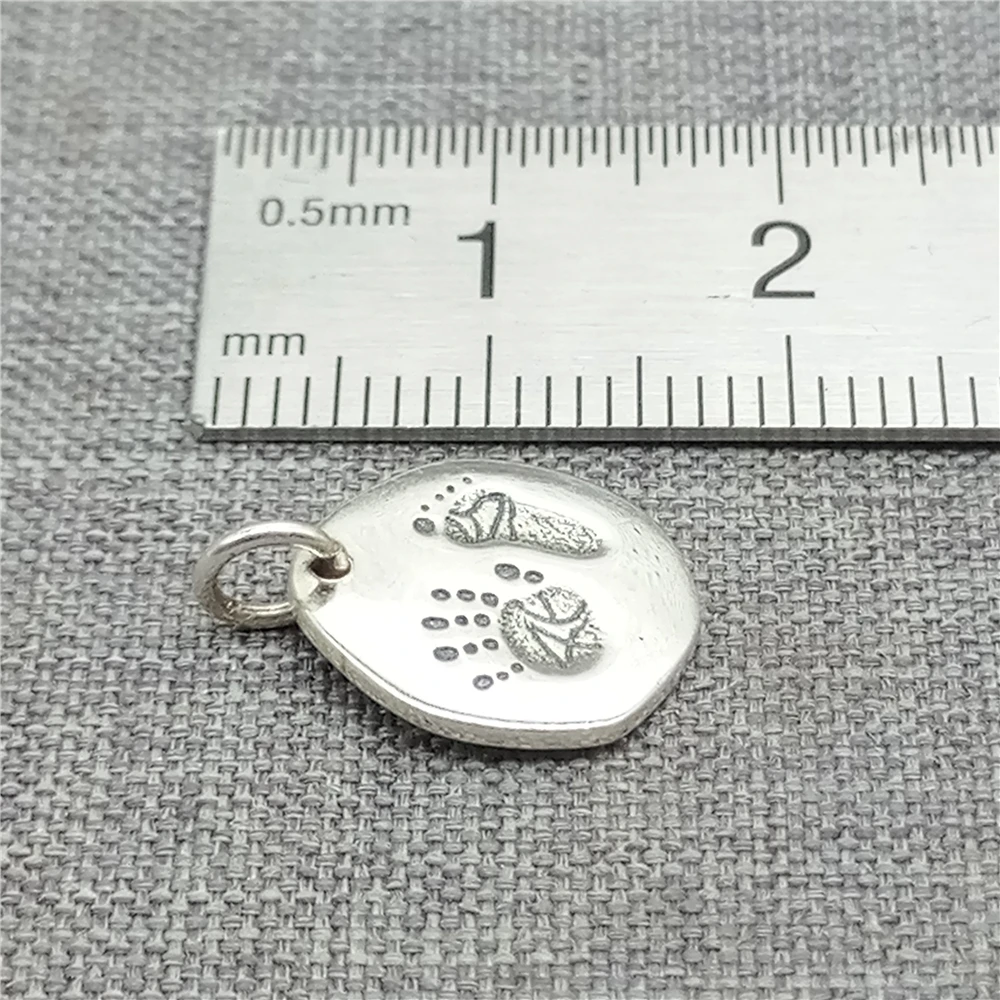 1 Piece Footprint and Handprint Hexagon Charm Double Sided in 925 Sterling Silver for Bracelet and Necklace Making