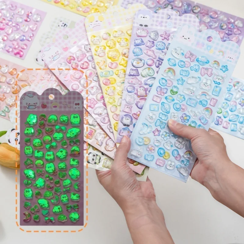 Luminous 3d Embossed Stickers Cartoon Kids Decals Diy Pc Diamond Decor For Phone Case Japanese Style Gift Toy