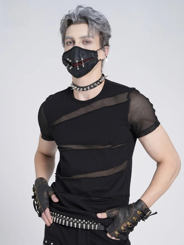 

Men's Fashion Devil Diamond Mesh T-shirt Standard Fit Short Sleeve round Neck Geometric Pattern Urban Style Anti-Wrinkle Cott...