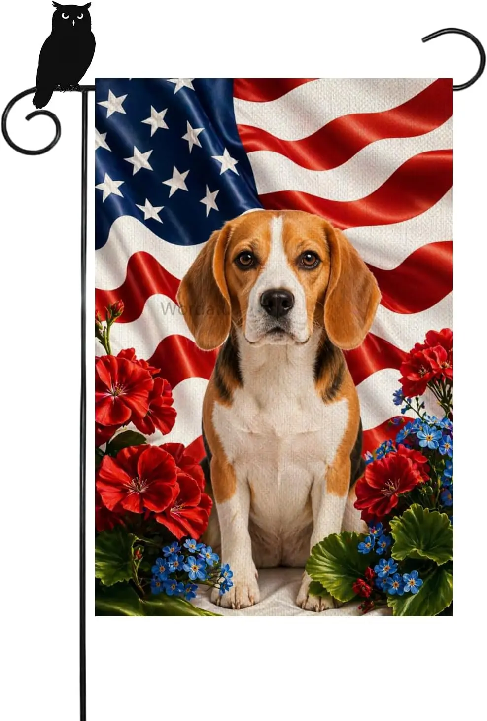 Welcome 4th of July Beagle Garden Flag 12x18 Inch Double Sided, Patriotic Memorial Day Floral Flag for Yard Outdoor Decorati PPZ