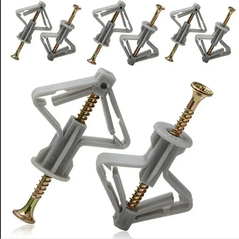 100pcs Screws Drywall Anchor kit Gray Butterfly Drywall Anchor Expansion Screw For Plasterboard Wall Plug With Self Tapping