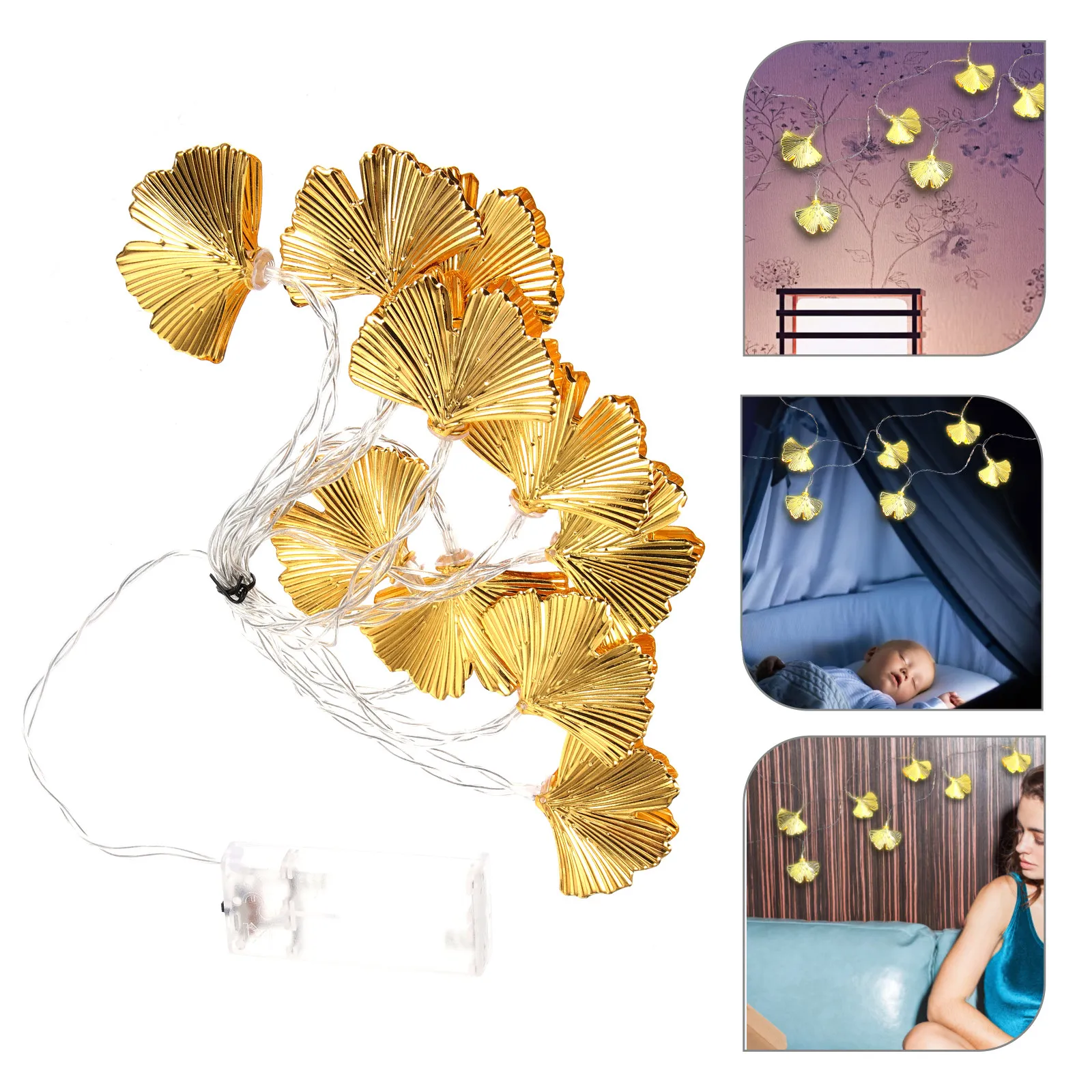 

Golden Leaf String Light Pendant, Led Lamp For Party Festival Decor, Indoor Outdoor Christmas Garden Decoration, Warm