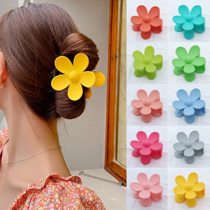 Korean Version of New Flower Hair Grab Back Spoon Matte Ponytail Shark Clip Fashionable Hair Clip New Headwear