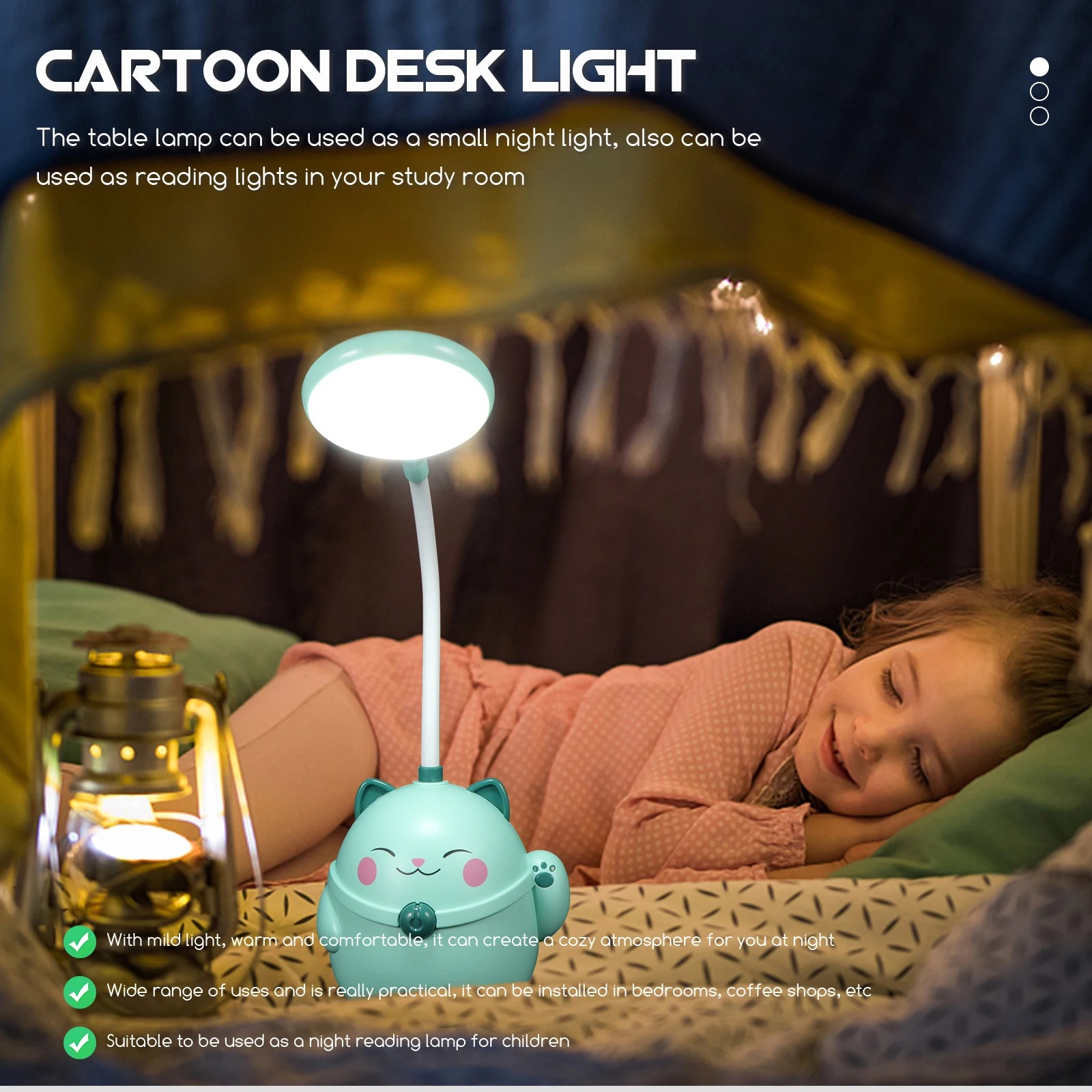 USB Charging LED Desk Lamp Green Child Study Reading Students Table Light Bedroom Coffee Shop Eye caring Mild Warm Comfortable