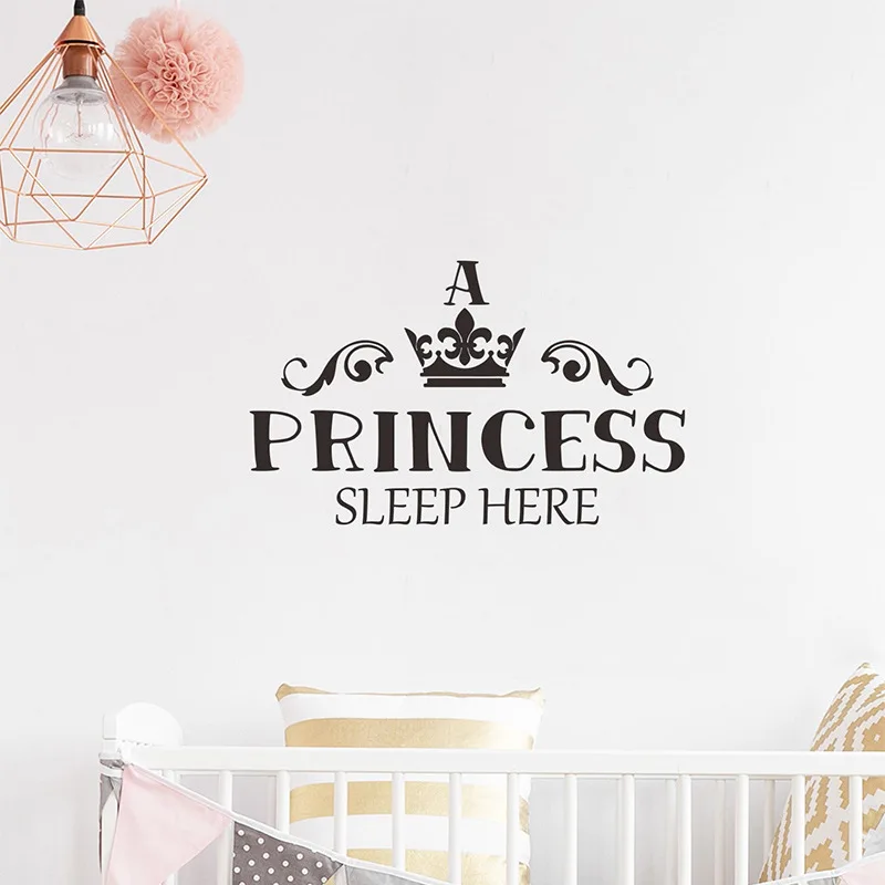 Princess Sleep Here Wall Sticker For Girl's Room Background Decoration Wallpaper Home Decor Kids Bedroom Self-adhesive Decals