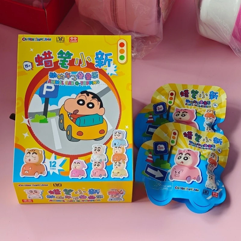 Figura de anime de Crayon Shin-chan, serie de animales y coches, caja sorpresa, juguete apilable, muñeca de colección, adorno, regalos.