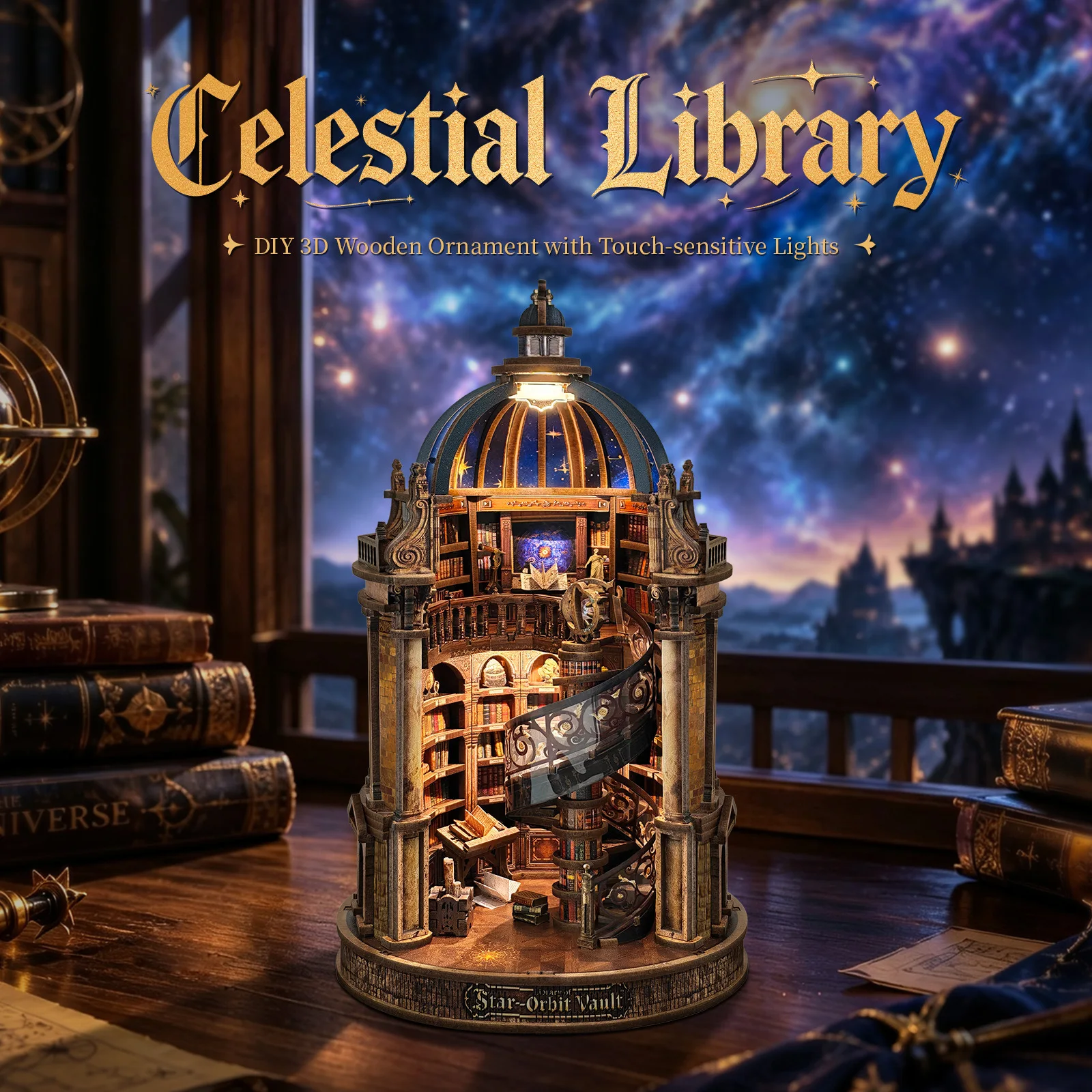 NEW DIY Book Nook Wooden Miniature Model Kits Celestial Library Casa Bookend 3D Puzzle for Friends Birthday Gifts