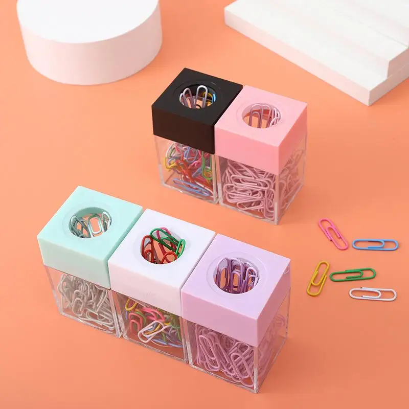 18pcs Paperclips Macaron Color Ins Paper Clip Storage Box Protable Stationery High Capacity Storage Box Office Binding Supplies