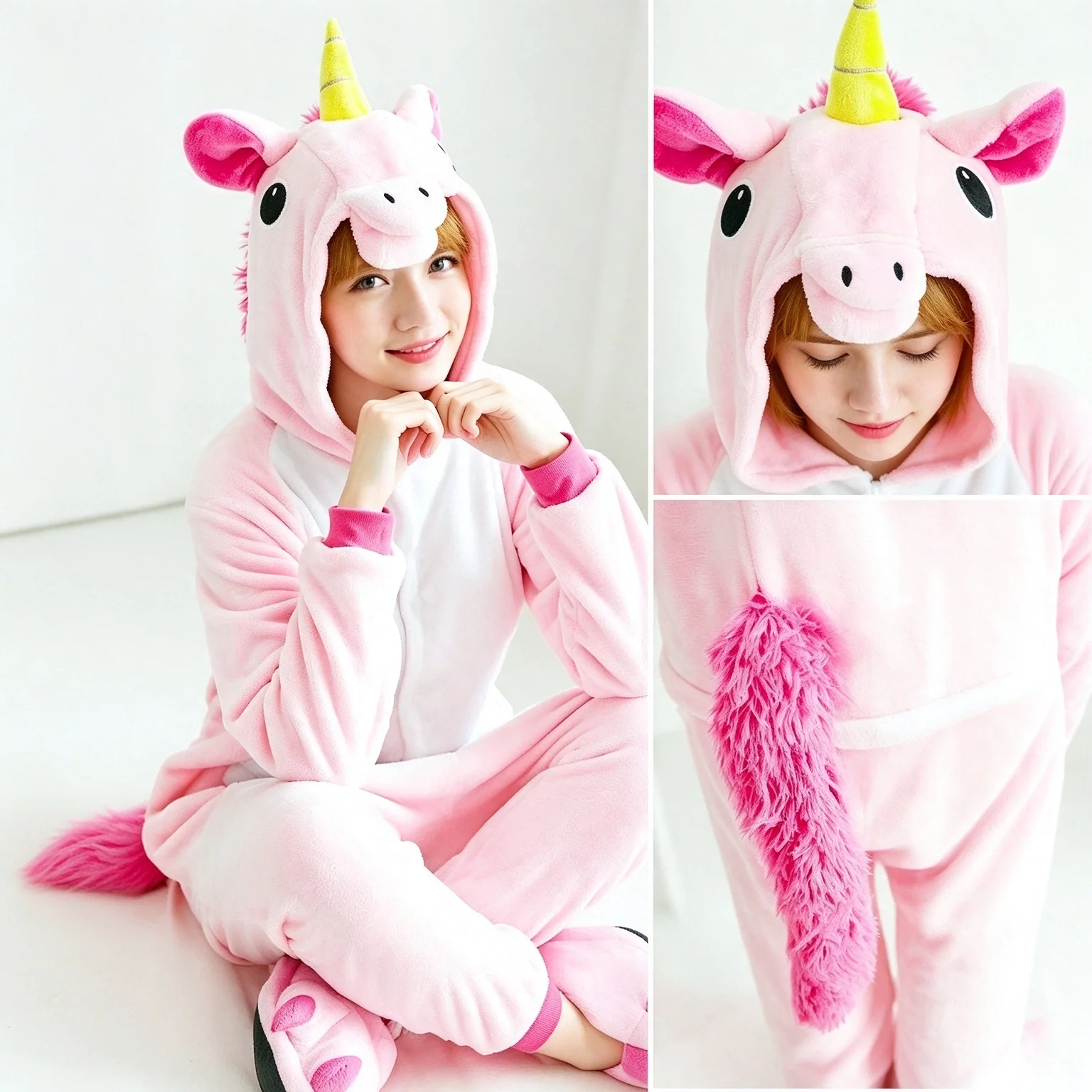 Onesie Unicorn Pink Cartoon jumpsuit pajamas flannel animal shaped home wear party cosplay cosplay costume unicorn