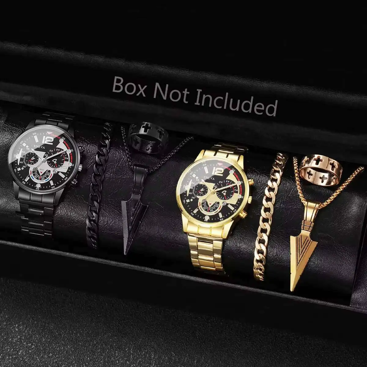 8 قطعة/المجموعة أزياء رجال الأعمال الساعات الفاخرة التقويم كوارتز ساعة اليد طقم مجوهرات للرجال ساعة Reloj Hombre (بدون صندوق)