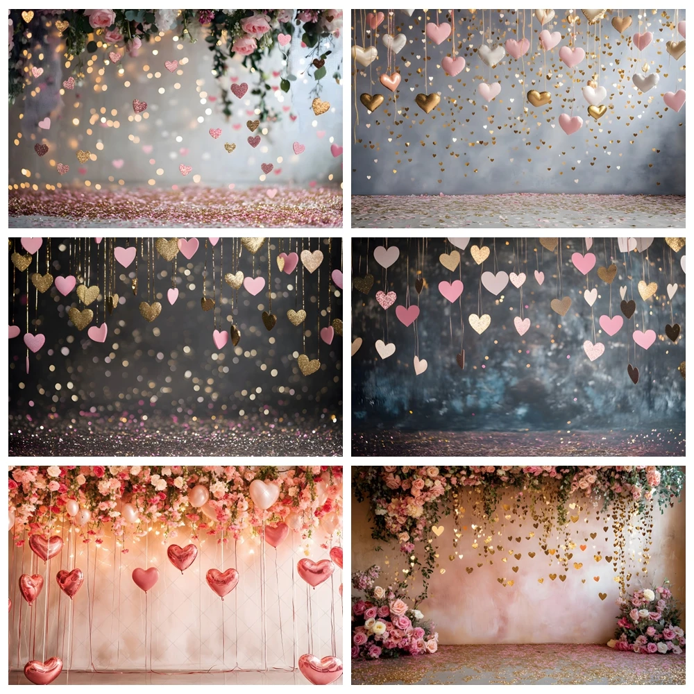 

Valentine's Day Backdrop Glitter Sequin Light Spot Love Heart Flowers Wedding Party Couple Portrait Photography Background Decor