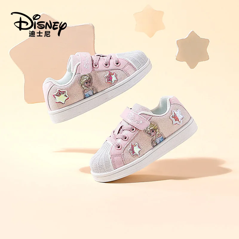 Disney Children\'s Casual Shoes Shell Toe Spring Girls Soft Sole Breathable Fashion Frozen Princess Elsa Pink Blue Shoes Size 35