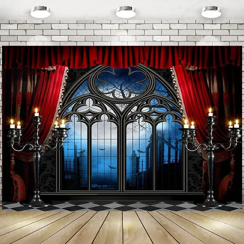 Halloween Castle Photography Backdropt Dark Medieval Corridor Torch Iron Gate Tunnel Background Banner Poster Decoration Party