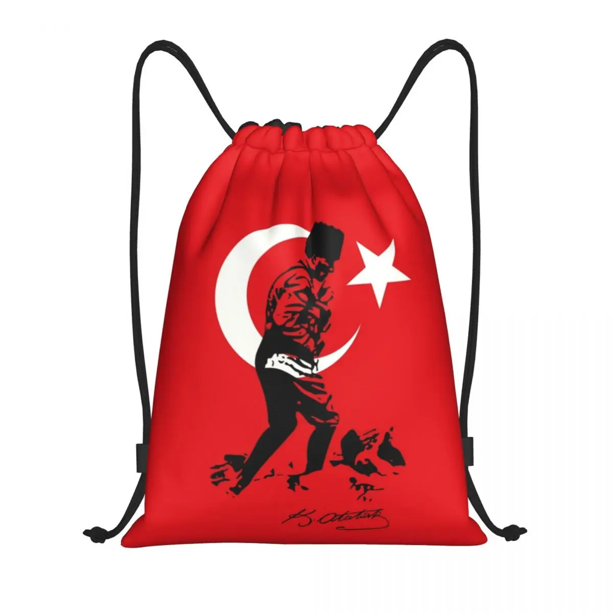 Turkey Mustafa Kemal Ataturk Drawstring Backpack Bags Men Women Lightweight Turkish Flag Gym Sports Sackpack Sacks for Yoga