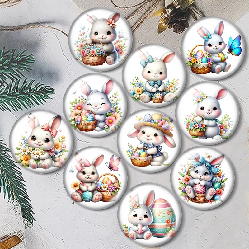 Flower Easter Egg Rabbit 12/18/20/25mm glass cabochon  bracelet pendant rings for jewelry demo earrings back Making findings