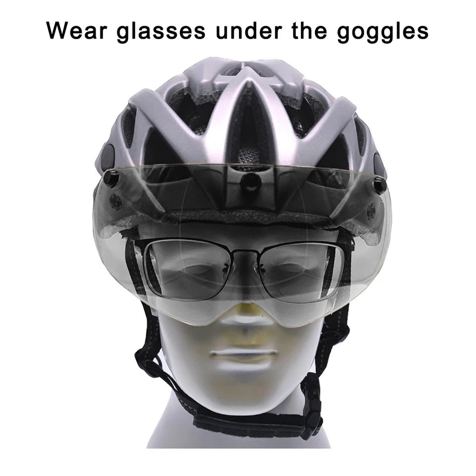 LOCLE Magnetic Photochromic Goggles Bike Bicycle Cycling Helmet Magnetic Goggles or Visor Glasses (Only for LOCLE Helmet)