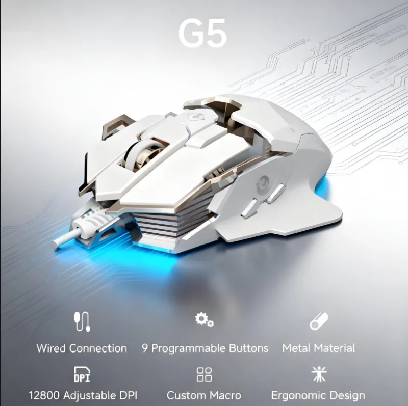 

Игровая мышь EWEADN G5, проводная USB, бесшумная или звуковая, дополнительная, шестискоростная регулировка разрешений, программируемые кнопки, компьютерный планшет RGB