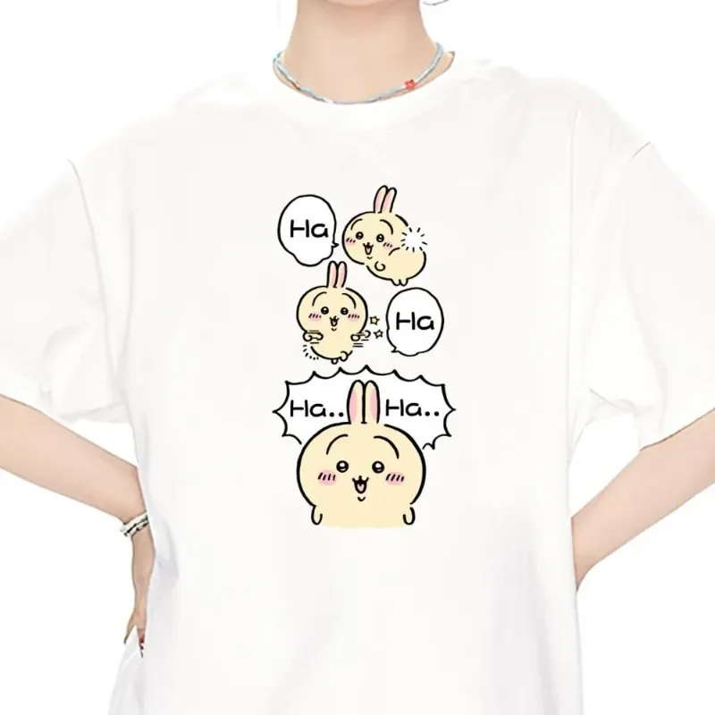 Kawaii Chiikawa Usagi T Shirt Women Cute Cartoon T-shirts Clothes Short Sleeve Collar Print Fashion Female Summer Tee