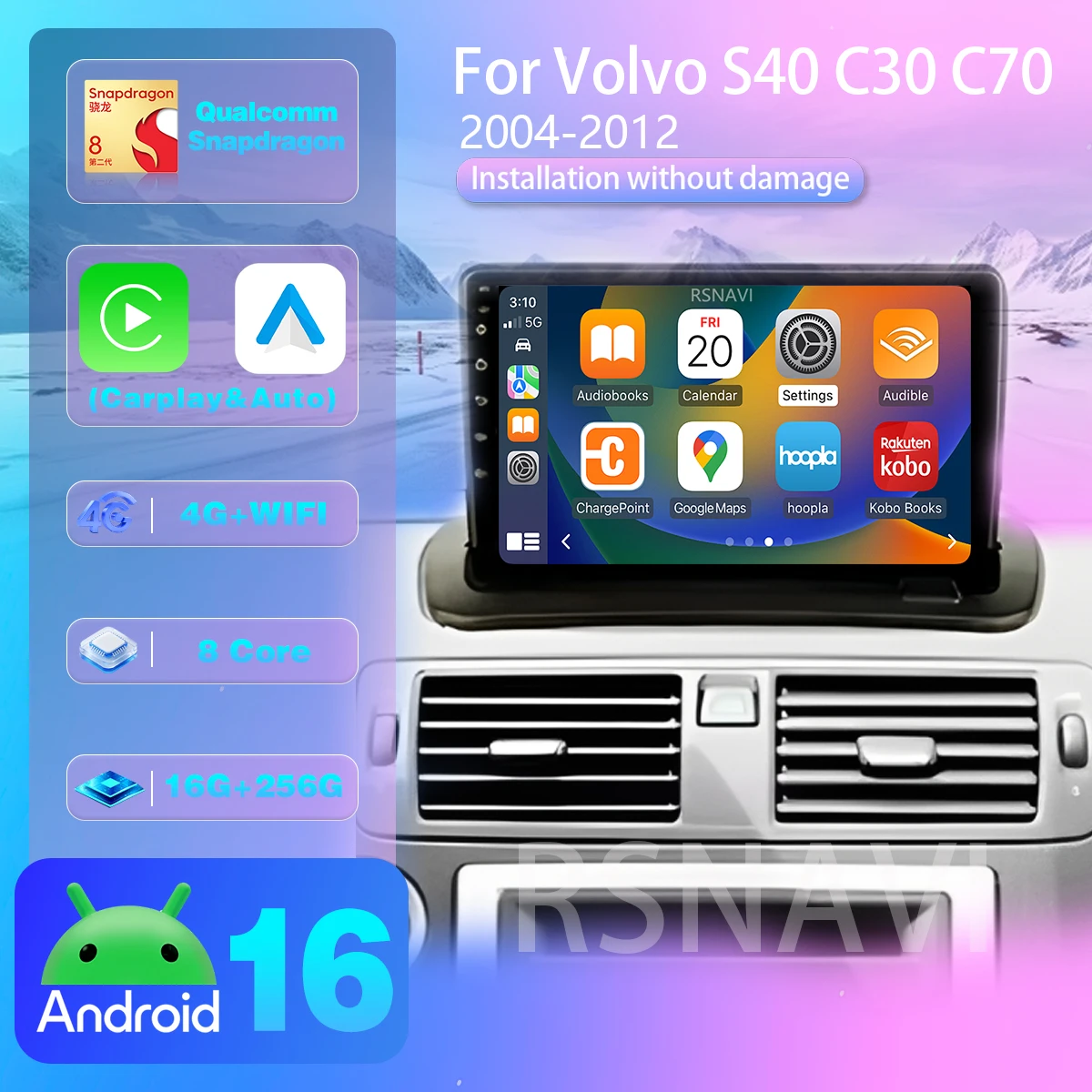 Android 16 para Volvo S40 C30 C70 2 MS 2004-2013 Carplay DSP Radio de coche Reproductor multimedia Autoradio Estéreo control del volante