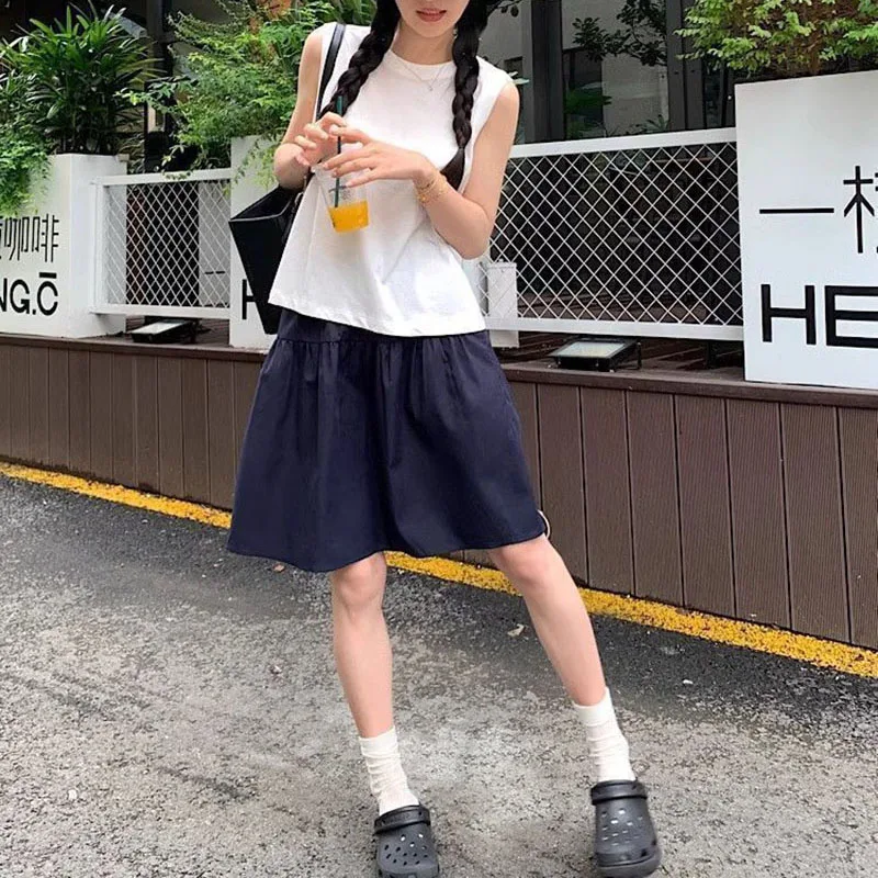 Korean Preppy Style Summer Women's Skirts  White High Waist A-line Long Skirts for Women Clothing Female Cargo Skirts Streetwear